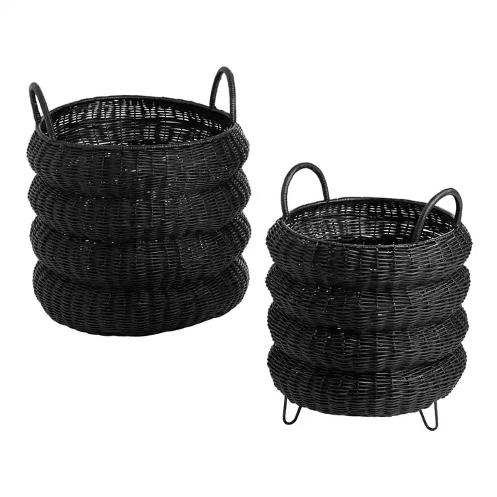 Evelyn Black Wicker Wavy Basket