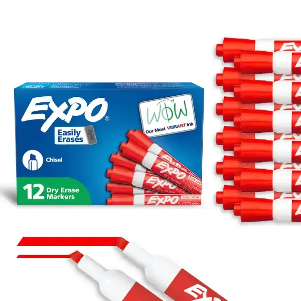 EXPO® Low-Odor Dry-Erase Markers, Chisel Point, Red, Pack Of 12
