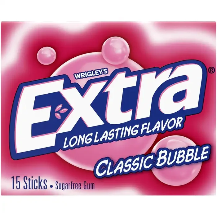 EXTRA Gum Classic Bubble Gum Sugar Free Chewing Gum, Single Pack, 15 Stick