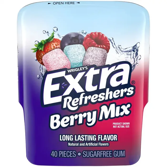 EXTRA Gum Refreshers Berry Mix Sugar Free Chewing Gum, 40 Piece Bottle