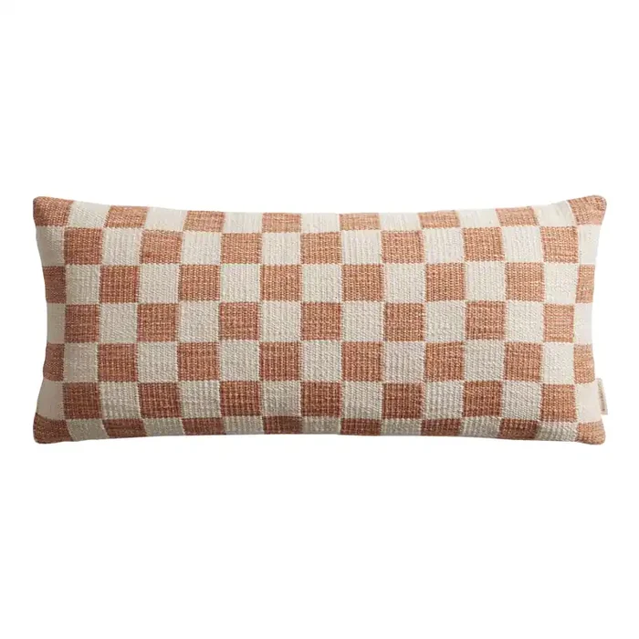 Extra Wide Ivory Checkered Lumbar Pillow