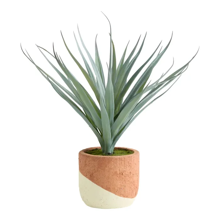 Faux Agave Plant in Ivory and Terracotta Ceramic Pot