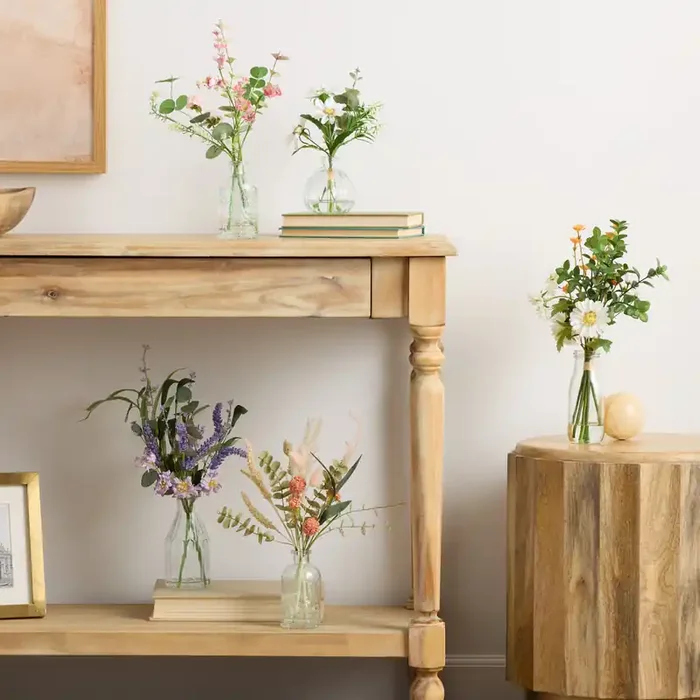 Faux Floral Arrangement with Glass Vase Collection