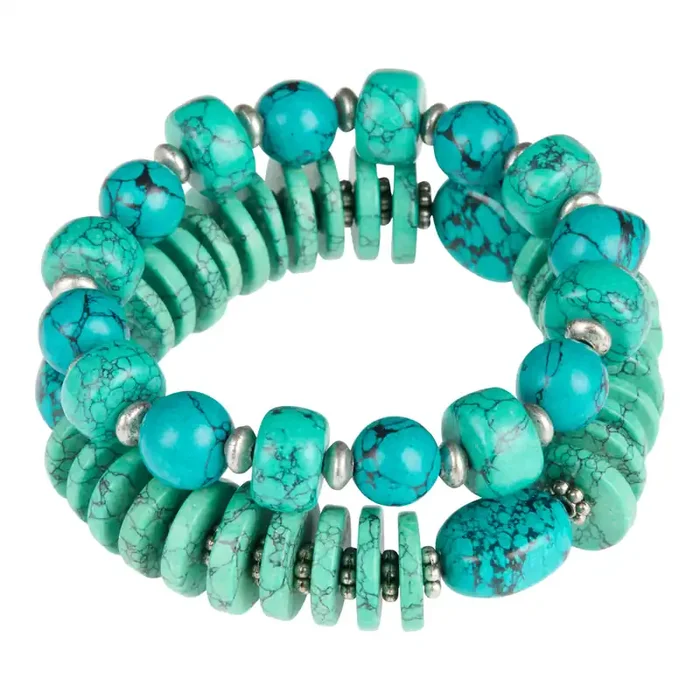 Faux Turquoise Chunky Beaded Stretch Bracelets 2 Pack