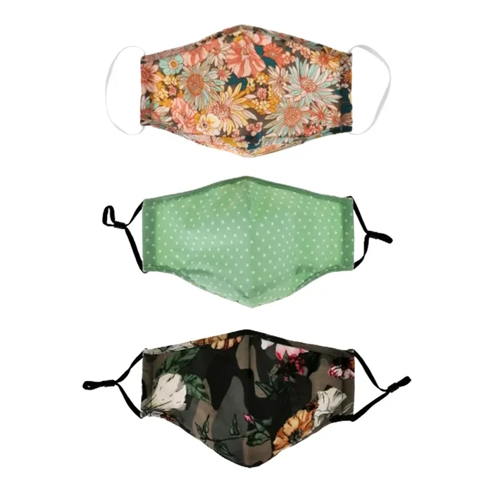 Floral and Dot Triple Layer Cotton Face Masks 3 Pack