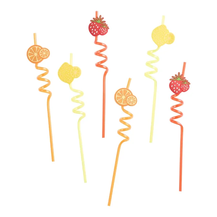 Fruit Icon Reusable Curly Straws 6 Pack