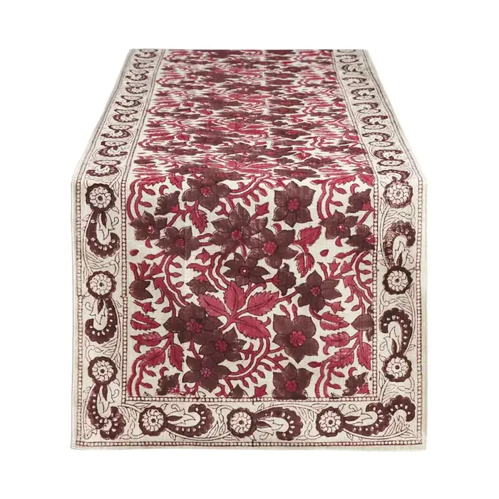 Fuchsia Floral Block Print Table Runner