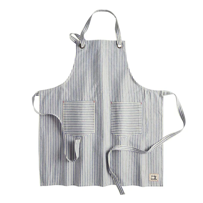 Full Length Blue and White Ticking Stripe Apron