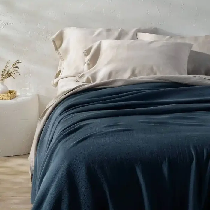 Full/Queen Rayon from Bamboo Matelasse Blanket Dark Mineral Blue – Casaluna™