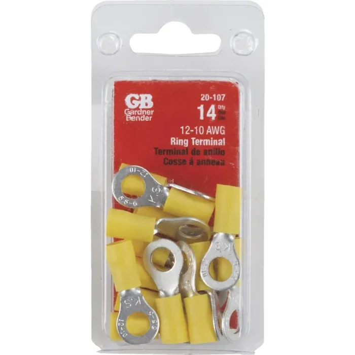 Gardner Bender 12 to 10 AWG 12 to 1/4 In. Stud Size Yellow Vinyl-Insulated Barrel Ring Terminal (14-Pack)