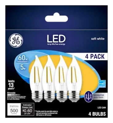 GE Decorative LED Light Bulbs Soft White CAM Clear Dimmable 500 Lumens 5 Watt