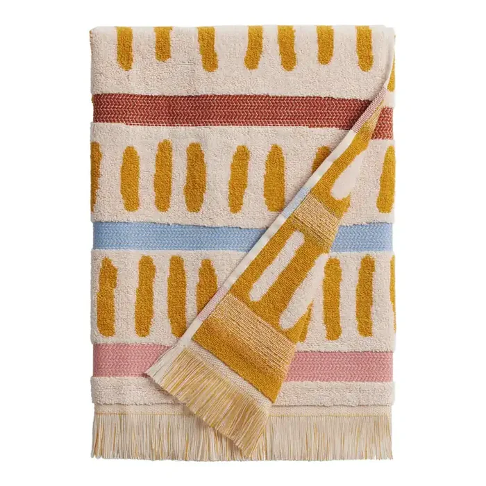 Gia White and Terracotta Diamond Terry Bath Towel