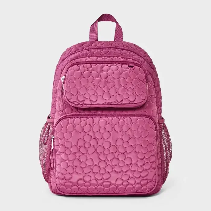 Girls‘ 16″ Two Pocket Quilted Flowers Backpack – Cat & Jack™ Maroon