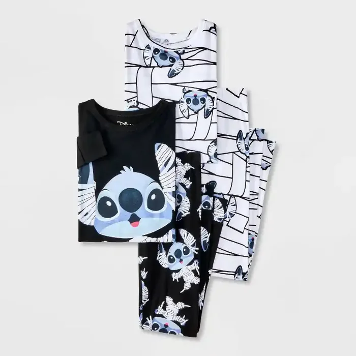 Girls‘ 4pc Lilo & Stitch Long Sleeve Halloween Pajama Set – Black 10