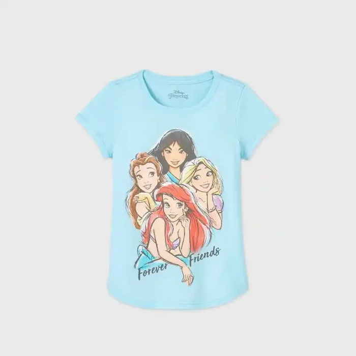 Girls‘ Disney Princess ‘Forever Friends‘ Short Sleeve Graphic T-Shirt – Blue XL