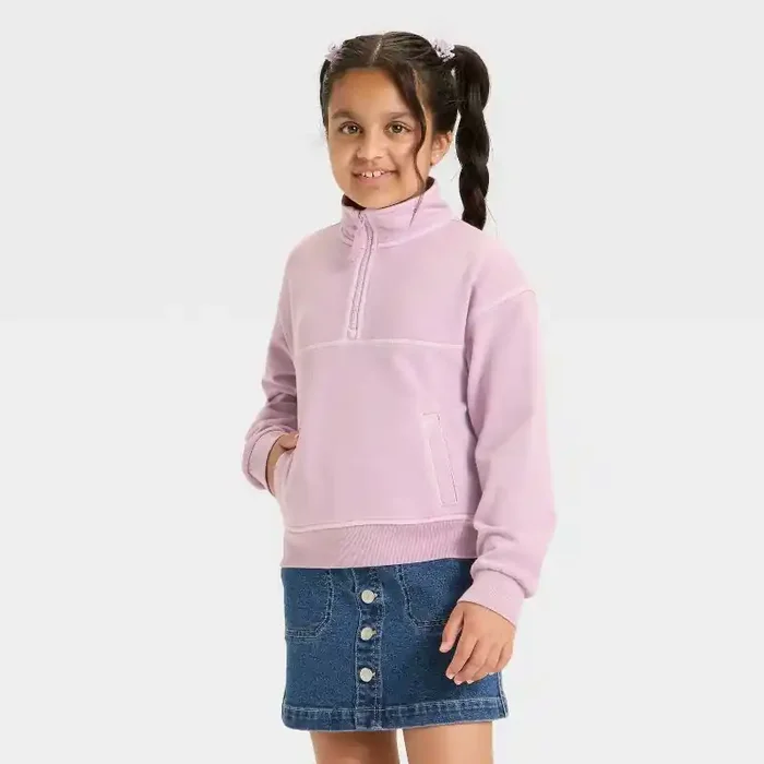 Girls‘ French Terry Quarter Zip Pullover Sweatshirt – Cat & Jack™ Lavender XL