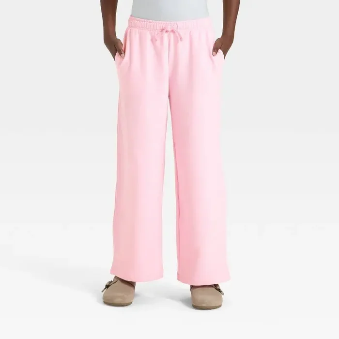 Girls‘ French Terry Wide Leg Pants – Cat & Jack™ Soft Pink M