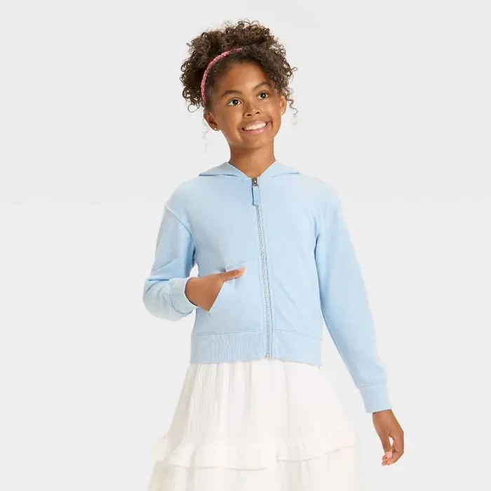 Girls‘ Hooded French Terry Zip-Up Sweatshirt – Cat & Jack™ Light Blue XL