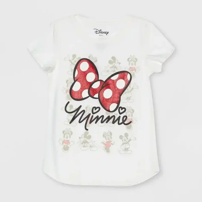 Girls‘ Minnie Mouse Bow Short Sleeve Graphic T-Shirt – Off-White L