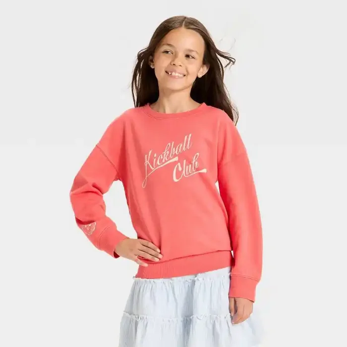 Girls‘ Relaxed Fit ‘Kickball Club‘ French Terry Pullover Shirt – Cat & Jack™ Red L