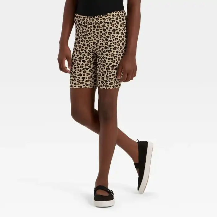 Girls‘ Ribbed Bike Shorts – Cat & Jack™ Leopard Beige L