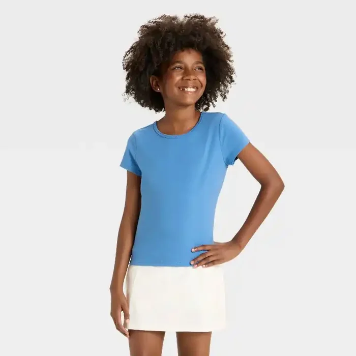 Girls‘ Short Sleeve Fitted T-Shirt – Cat & Jack™ Steel Blue XL