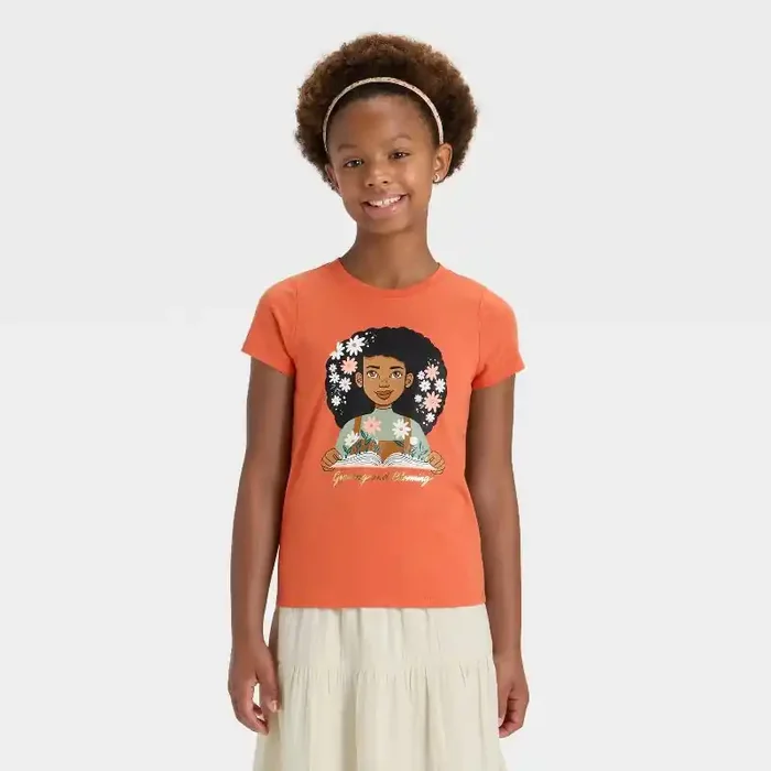 Girls‘ Short Sleeve Girl Growing and Blooming T-Shirt – Cat & Jack™ Burnt Orange XL
