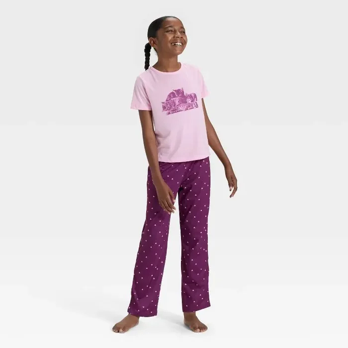 Girls‘ Short Sleeve Graphic T-Shirt and Pants Pajama Set – Cat & Jack™ Pink L