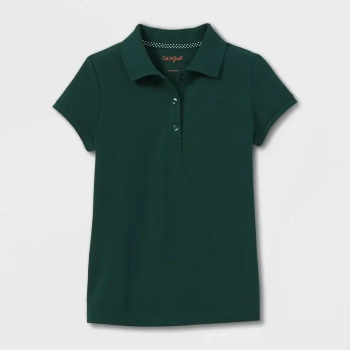 Girls‘ Short Sleeve Pique Uniform Polo Shirt – Cat & Jack™ Dark Green M