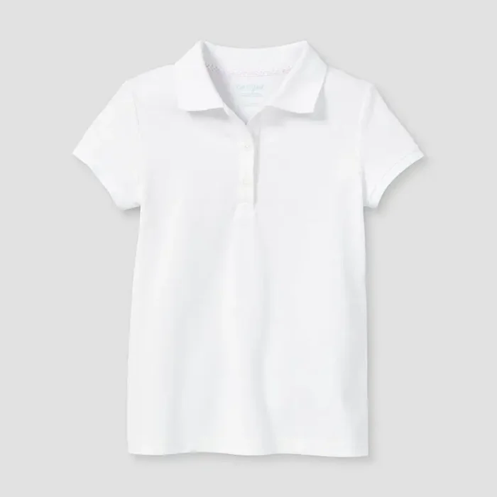 Girls‘ Short Sleeve Pique Uniform Polo Shirt – Cat & Jack™ White XXL School Apparel, Collared Top