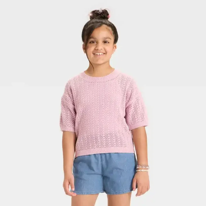 Girls‘ Short Sleeve Pullover Sweater – Cat & Jack™ Lavender L