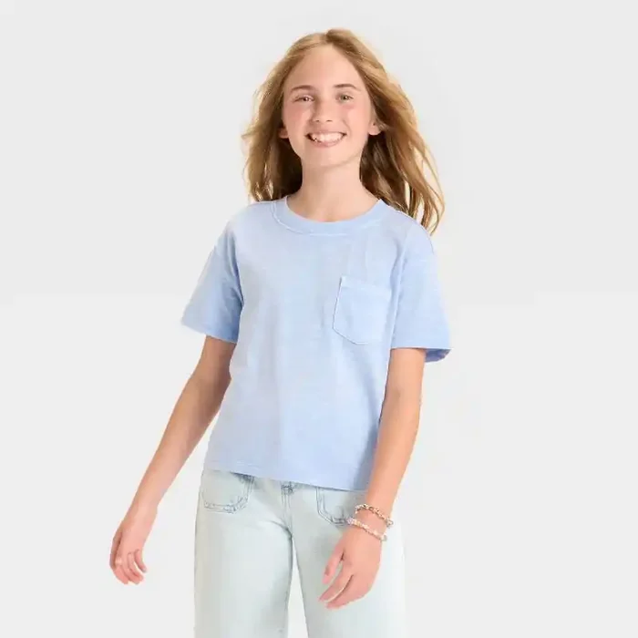 Girls‘ Short Sleeve Relaxed Fit T-Shirt – Cat & Jack™ Light Blue XL