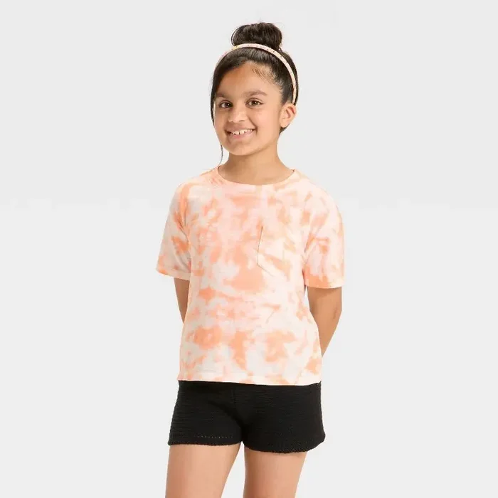 Girls‘ Short Sleeve Relaxed Fit T-Shirt – Cat & Jack™ Peach Orange L