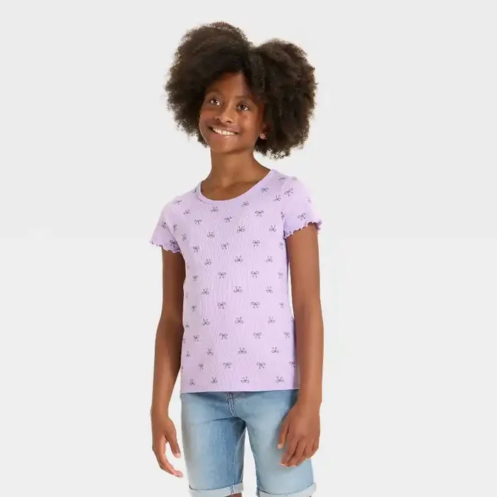 Girls‘ Short Sleeve Ribbed T-Shirt – Cat & Jack™ Lavender XL