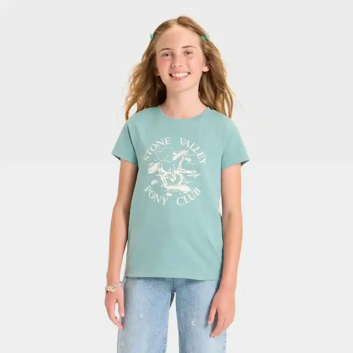 Girls‘ Short Sleeve Stone Valley Pony Club Graphic T-Shirt – Cat & Jack™ Ocean Green S