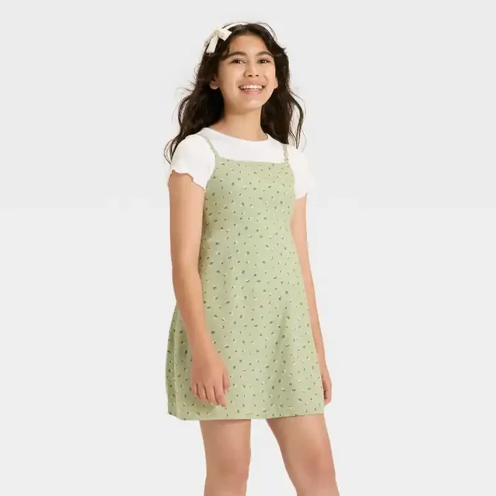 Girls‘ Short Sleeve Top & Slip Dress – Cat & Jack™ Olive Green L