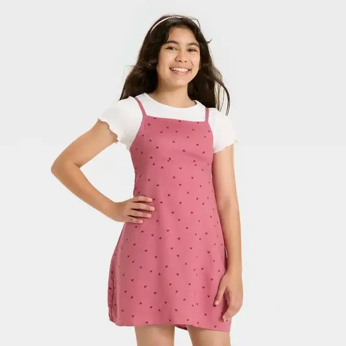 Girls‘ Short Sleeve Top & Slip Dress – Cat & Jack™ Rose Hearts M