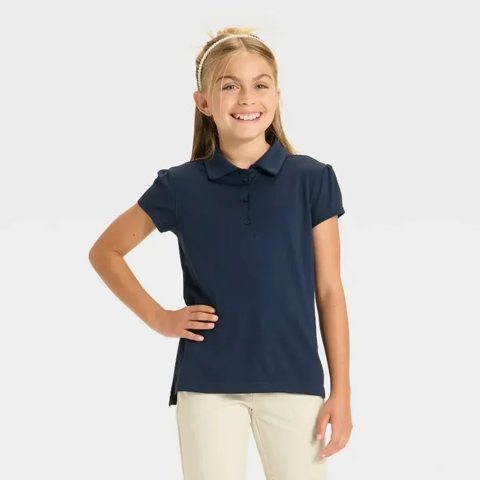 Girls‘ Short Sleeve Uniform Performance Polo Shirt – Cat & Jack™ Navy Blue XS