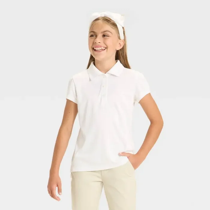 Girls‘ Short Sleeve Uniform Performance Polo Shirt – Cat & Jack™ White XL