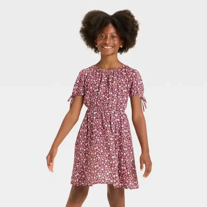 Girls‘ Short Sleeve Woven Dress – Cat & Jack™ Burgundy XL