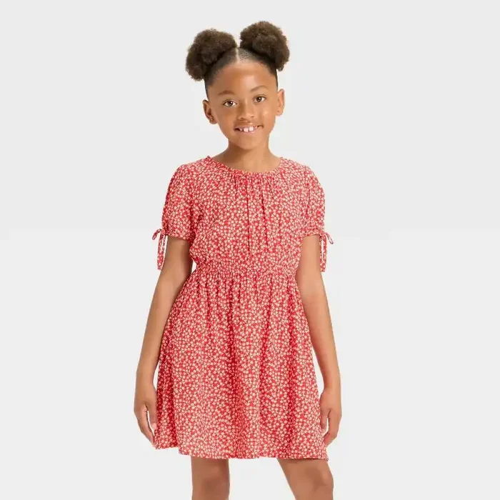 Girls‘ Short Sleeve Woven Dress – Cat & Jack™ Red L