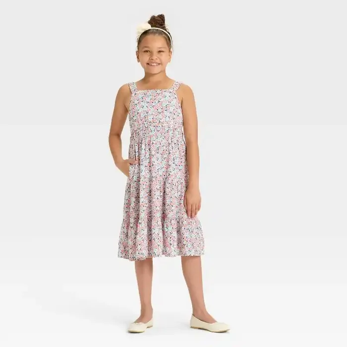 Girls‘ Sleeveless Woven Floral Midi Dress – Cat & Jack™ Cream L