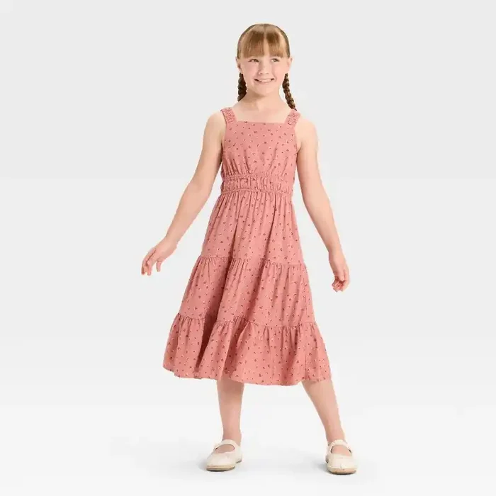 Girls‘ Sleeveless Woven Floral Midi Dress – Cat & Jack™ Rose Pink M