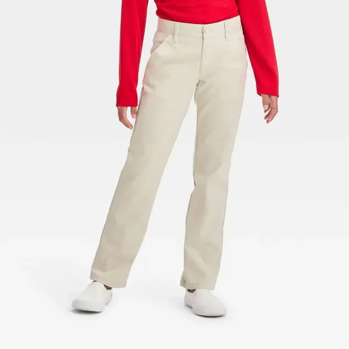 Girls‘ Straight Fit Uniform Pants – Cat & Jack™ Light Khaki 12