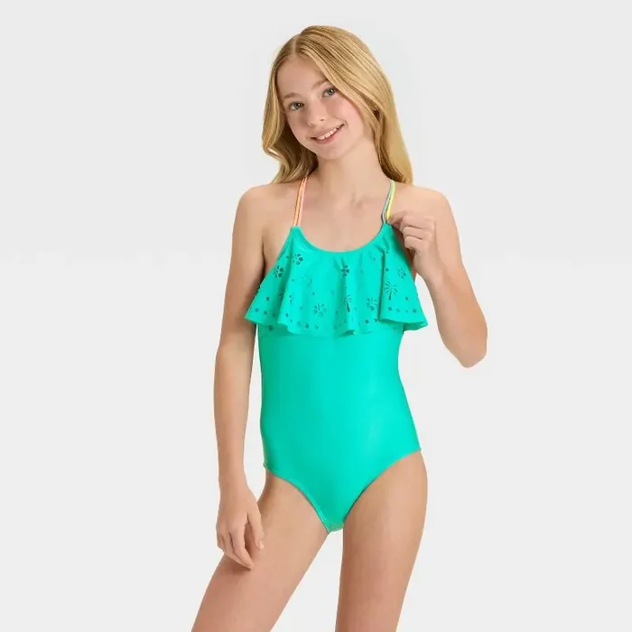 Girls‘ Sunny Palm Tree One Piece Swimsuit – Cat & Jack™ Green M