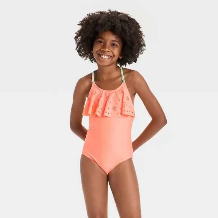 Girls‘ Sunny Palm Tree One Piece Swimsuit – Cat & Jack™ Orange M