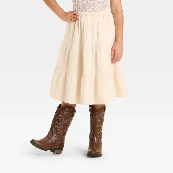 Girls‘ Tiered Midi Skirt – Cat & Jack™ Cream XL