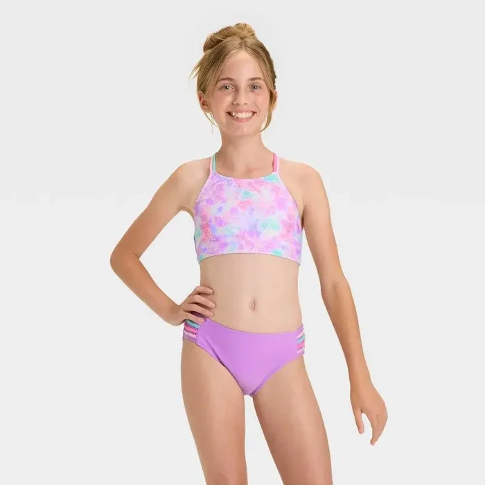Girls‘ Watercolor Hibiscus Bikini Set – Cat & Jack™ Purple S