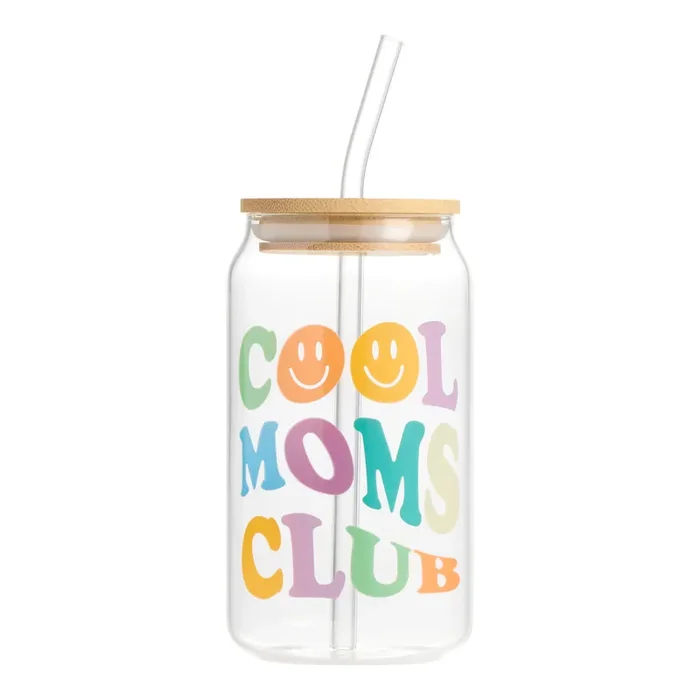 Glass Cool Moms Club To Go Tumbler with Straw