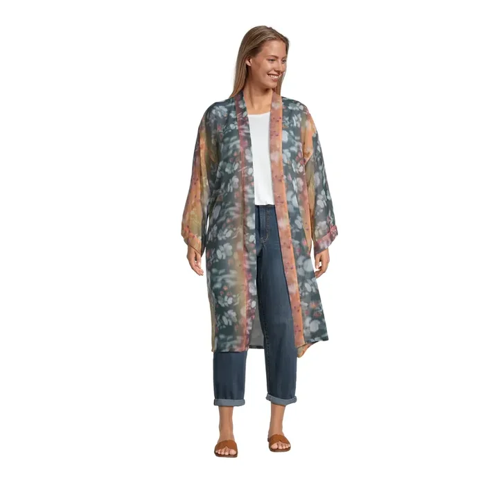 Glow Up Orange And Green Abstract Sheer Kimono